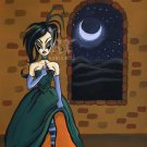 Adena and the Moon Creepy Maiden Girl Poking at Stitches Green Gown Surrealism Art Print
