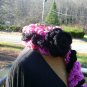 3 tiered handmade ruffled scarflette in raspberry and black with rose