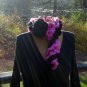 3 tiered handmade ruffled scarflette in raspberry and black with rose