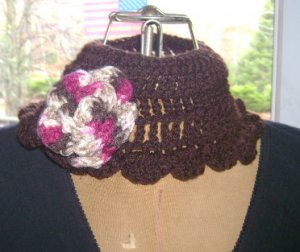 Handmade brown and multi color flower scarflette