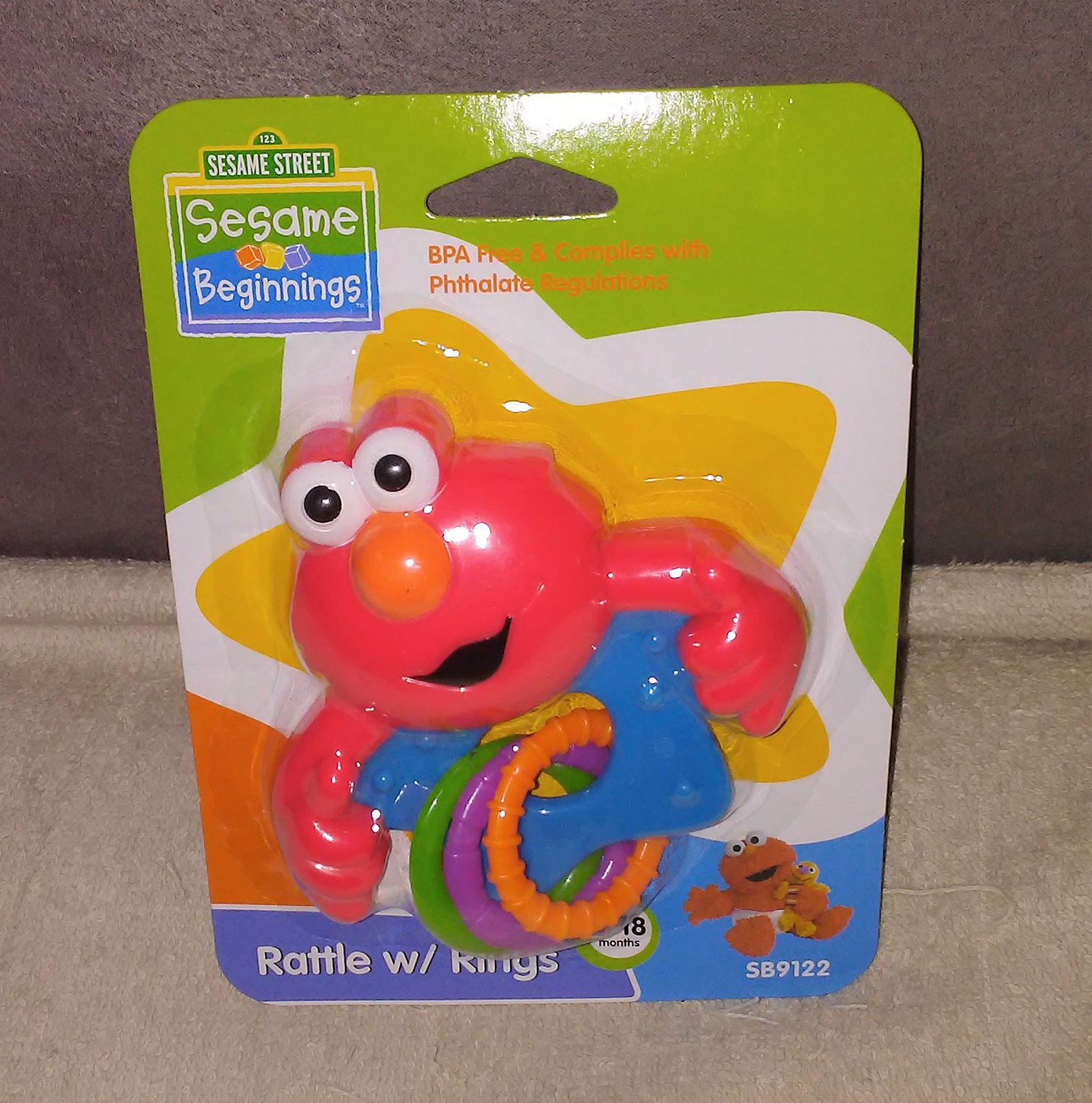 Sesame Street Beginnings Elmo Rattle W Rings Blue Star Sb9122 New!