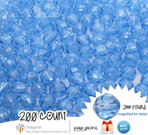 200 Cornflower Blue Colored Acrylic / Plastic Faceted Beads 2mm Round Facet Style Loose Bead Lot