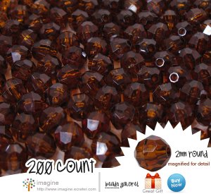 200 Root Beer Brown Colored Acrylic / Plastic Faceted Beads 2mm Round Facet Style Loose Bead Lot