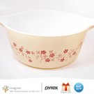 Vintage PYREX 2.5 quart Cinderella Round Casserole Mixing Bowl Tan Trailing Flowers Rare Pattern