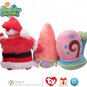 TY SpongeBob Squarepants Beanie Lot 7" Patrick Claus 7" Patrick Star 5" Gary Snail Plush Christmas