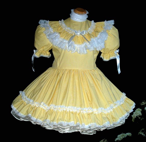 Adult sissy Yellow Gingham Dress