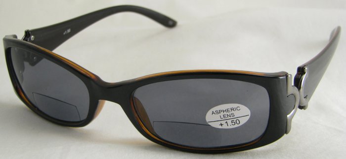 577RDB-150 TINTED READING GLASSES SUNGLASSES DARK BROWN PLASTIC FRAME SMOKE LENSES +1.50 BIFOCAL