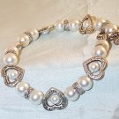 Pearl & silver  Heart  Bracelet Handmade