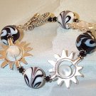 Black & White Swirl Glass Bead w/silver starburst bracelet