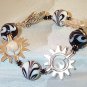 Black & White Swirl Glass Bead w/silver starburst bracelet