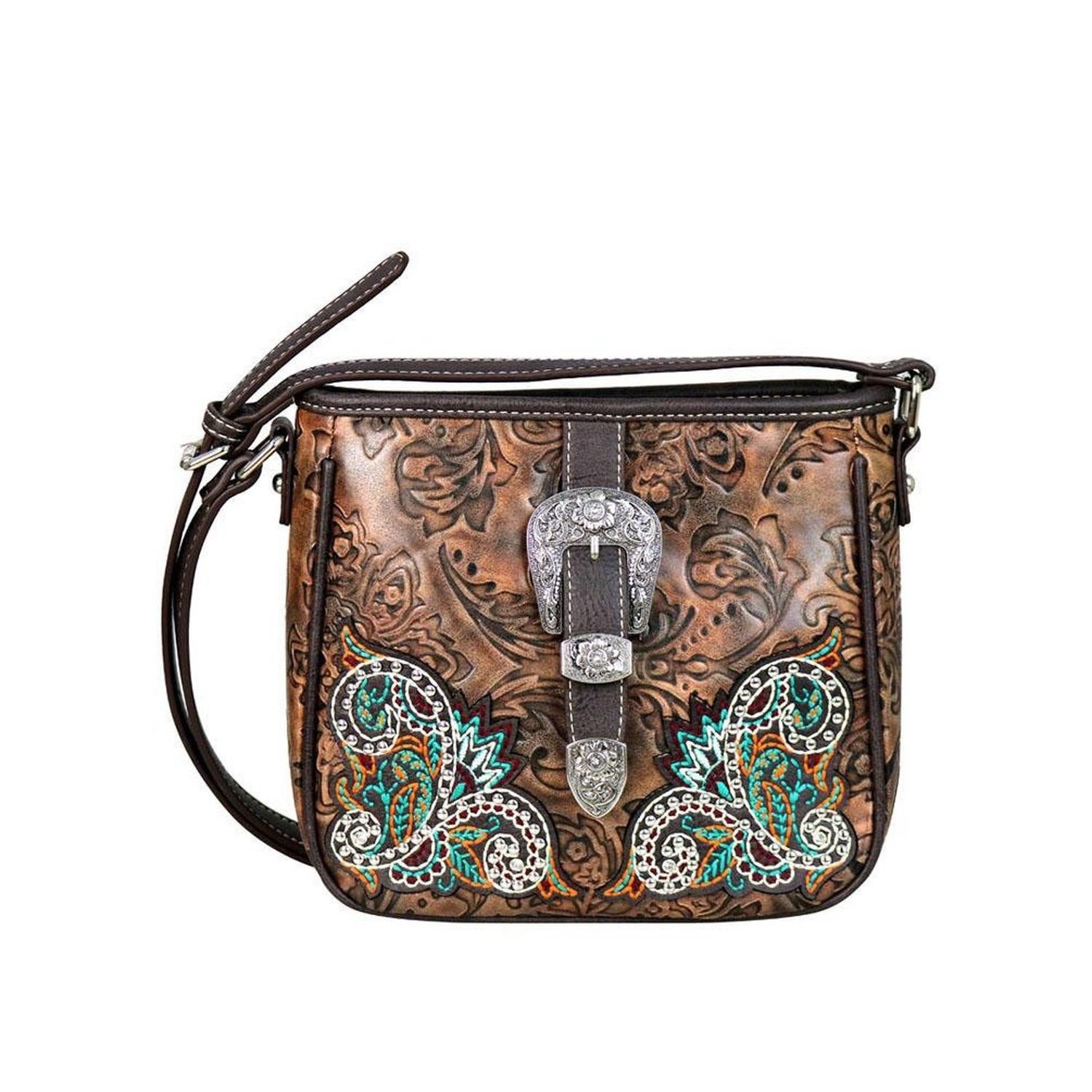 MW633-8360 Montana West Emboss Buckle Floral Embroidery Crossbody Bag ...