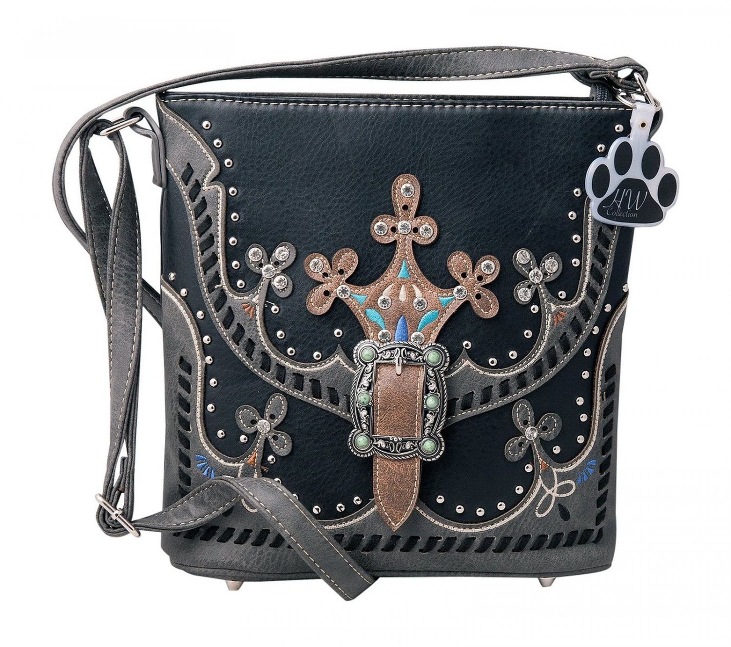 Western Rhinestone Tribal Buckle Concealed Carry Crossbody Handbag