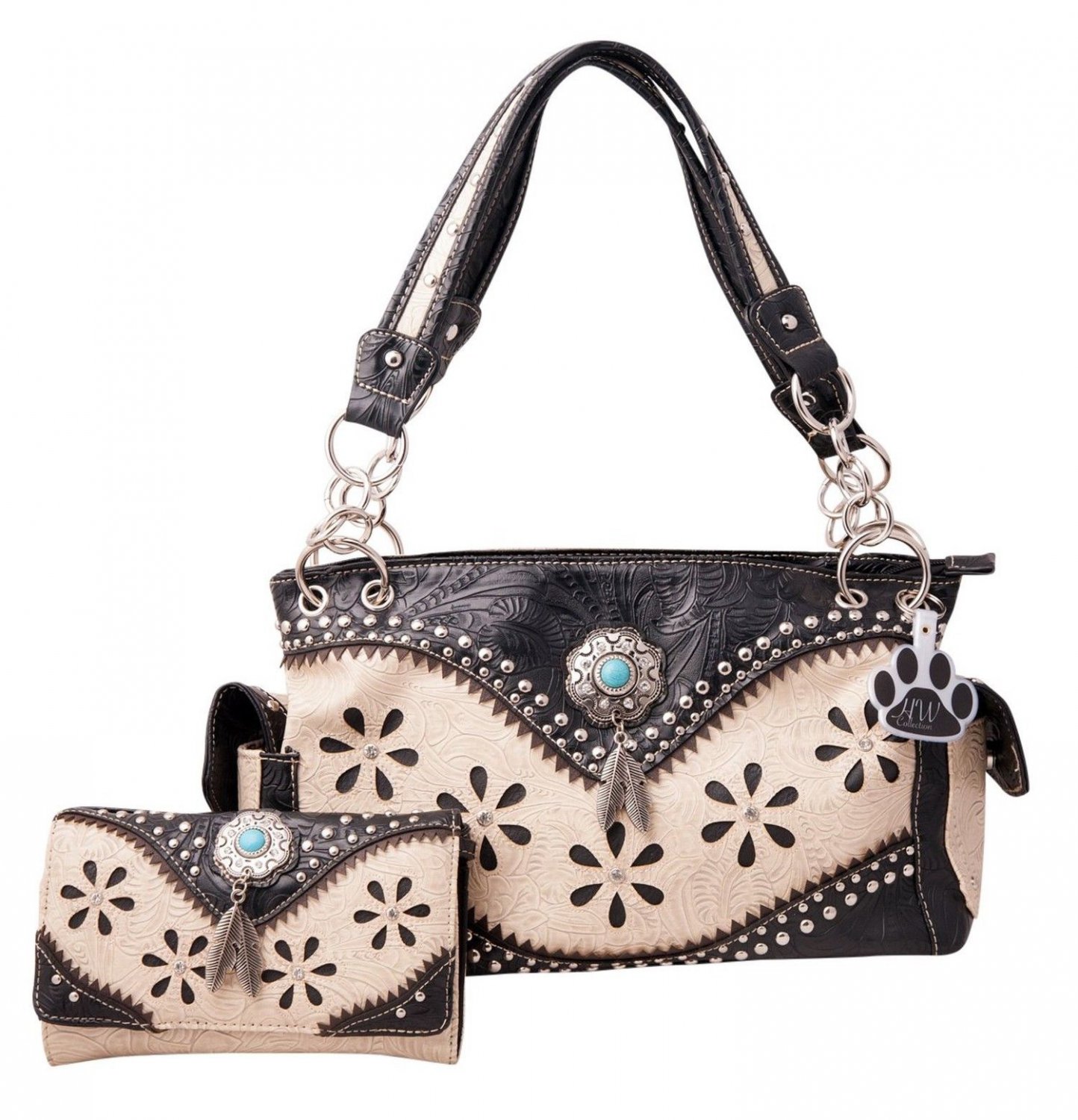 Western Hanging Feather Tassels Concealed Carry Purse Handbag Wallet