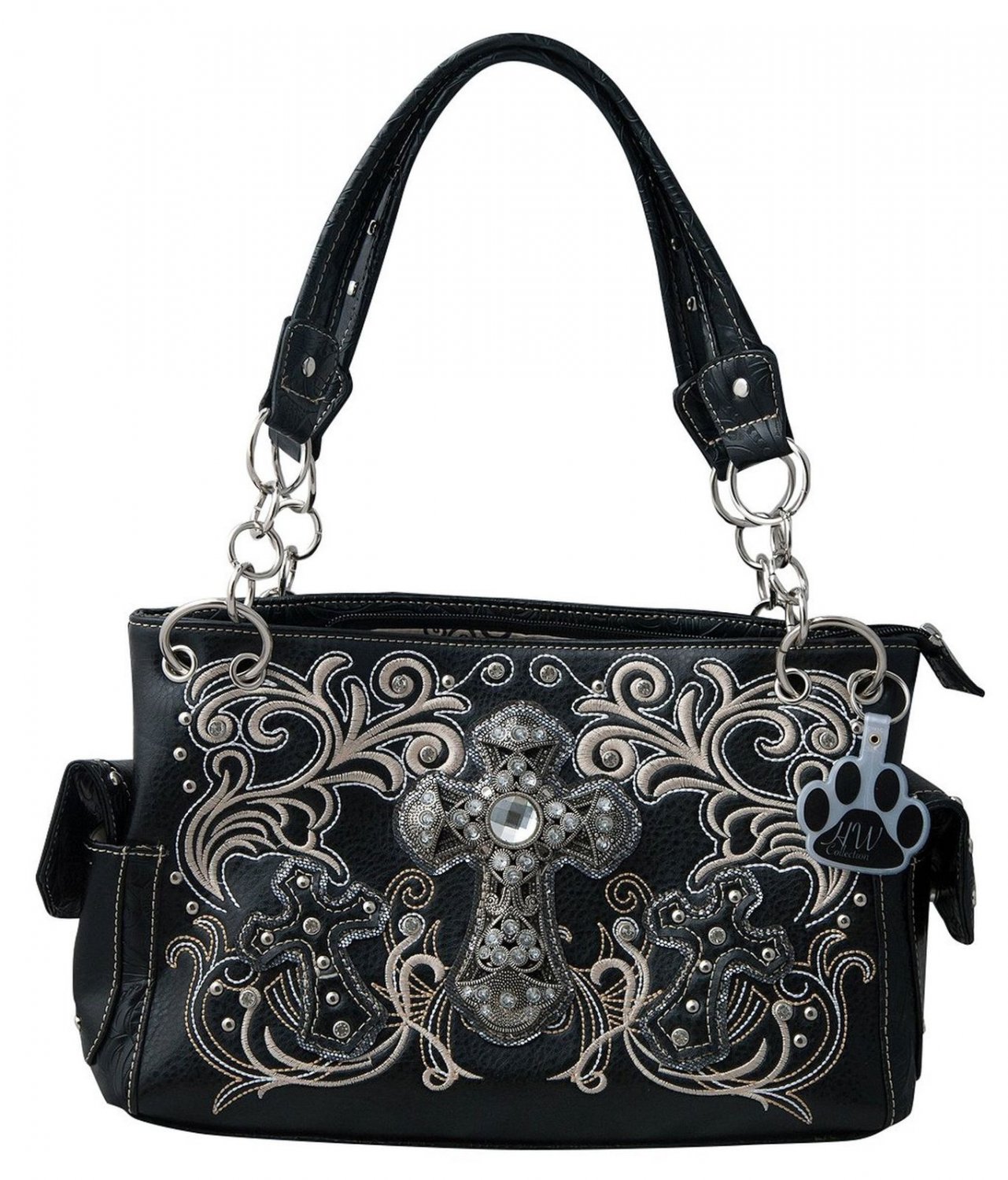 Western Handbag Rhinestone Embroidered Cross Carry Concealed Shoulder ...