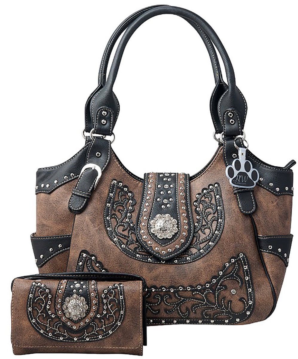 Western Handbag Scroll Rhinestone Concho Buckle Concealed Carry Purse