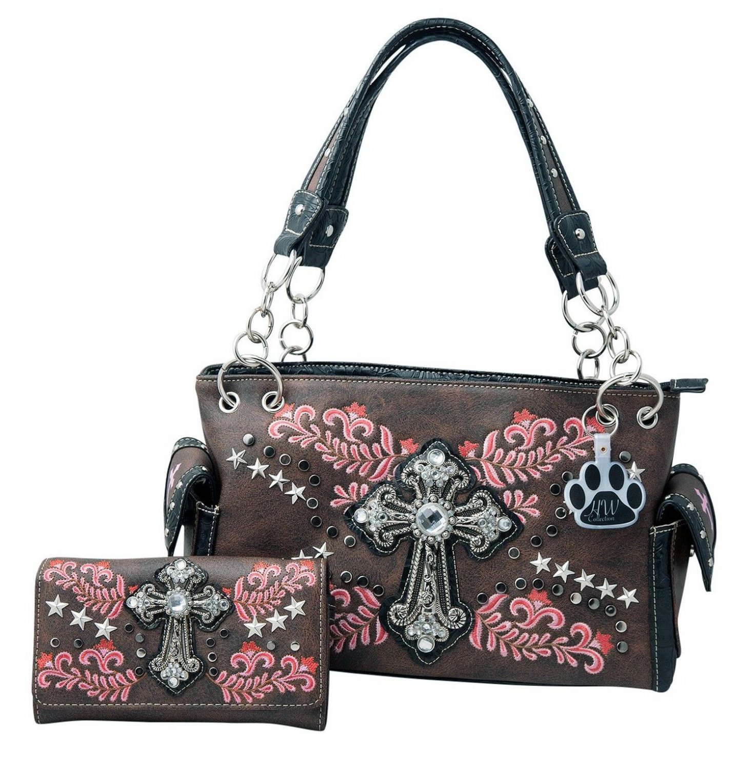 Western Purse Rhinestone Cross Leaf Vine Concealed Carry Handbag Bag