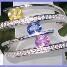 Fancy yellow blue pink sapphires & diamonds 18k white gold ring Sz 7