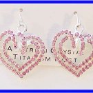 Austrian Crystal pink heart 1.5" dangle 3-D swirl earrings