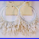 END OF SEASON CLEARANCE white fringe silvertone hoop earrings 2.5"