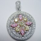 Springtime sparkling pink yellow white czs medallion pendant