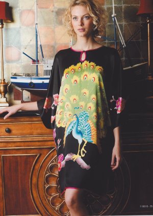 MB110015 Maternity Black Hand Painted Peacock Pure Silk Night Dress Gown Clearance Sale