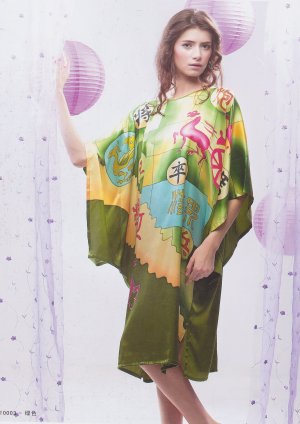 MB11003 Maternity Green Hand Painted Pure Silk Night Dress Gown Clearance Sale