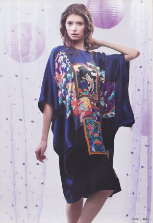 MB11003 Maternity Navy Blue Hand Painted Pure Silk Night Dress Gown Clearance Sale