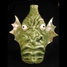 2004 Large 11" Hand Thrown Folk Art Face Jug Arts Craft Green Glaze - WV Studio Potter Gina Howell