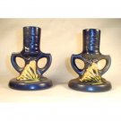 Roseville Pottery Freesia Blue Candlesticks Candleholders