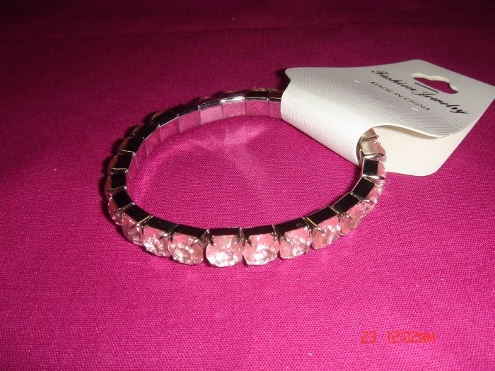High Quality Light Pink Simulated Diamond Stretch Tennis Bracelet on Tag