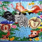 Hand Painted Batik Comforter Bedcover Coverlet Wild Animals Zebra Lion Bird Bali
