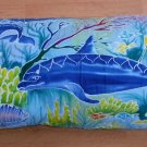 New Handpainted Batik Dolphins Cotton Bolster Pillow Cover Bali