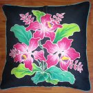 New Handpainted Batik Tropical Floral Design 23X23 Inch Cotton Pillow Cover Bali