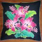 New Handpainted Batik Tropical Floral Design 23X23 Inch Cotton Pillow Cover Bali