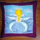 New Handpainted Batik Tropical Dolphins Sun 23X23 Inch Cotton Pillow Cover Bali New Handpainted Batik Tropical Dolphins Sun 23X23 Inch Cotton Pillow Cover Bali