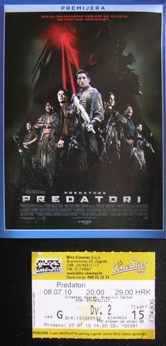 Predators MOVIE PROGRAM + TICKET stub Croatia