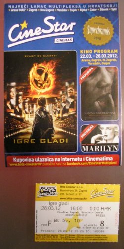 MOVIE PROGRAM + TICKET stub  + digital PRESS photo set Croatia, The Hunger Games promo