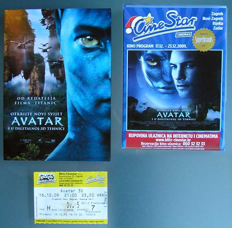 James Cameron Avatar - 2 movie PROGRAMS + TICKET stub Croatia