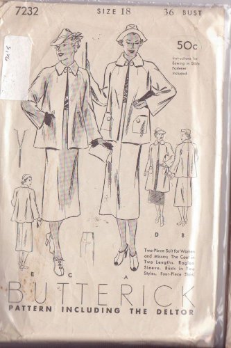 BUTTERICK VTG PTRN 7232 DATED 1921/23 MISSES&acirc;�� 2 PIECE SUIT IN 2 VARIATIONS SIZE 18