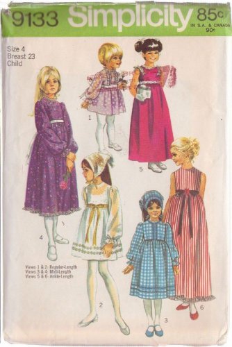 SIMPLICITY PATTERN 9133 SIZE 4 GIRLS' DRESS IN 3 LENGTHS, SCARF