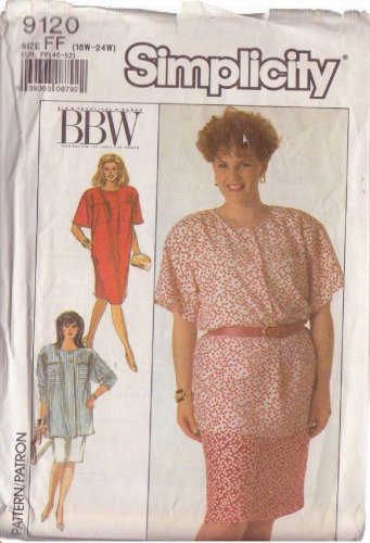 SIMPLICITY PATTERN 9120 SIZES 18W-20W MISSES' DRESS, TUNIC, SKIRT