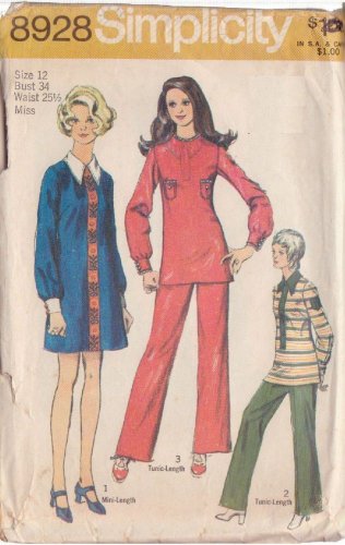 SIMPLICITY PATTERN 8928 SIZE 12 MISSES&acirc;�� MINI DRESS, TUNIC, PANTS IN 3 VARIATIONS