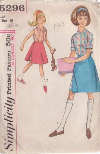 SIMPLICITY PATTERN 5296 SIZE 10 GIRL'S SKIRTED SHORTS, BLOUSES IN 2 VARIATIONS