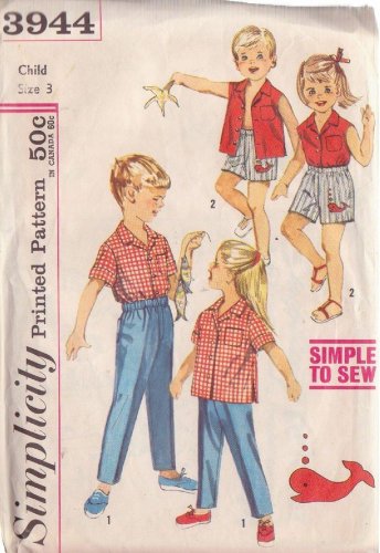 SIMPLICITY PATTERN 3944 CHILD'S SIZE 3 SHIRT, BOXER SHORTS, PANTS TWINS SETS