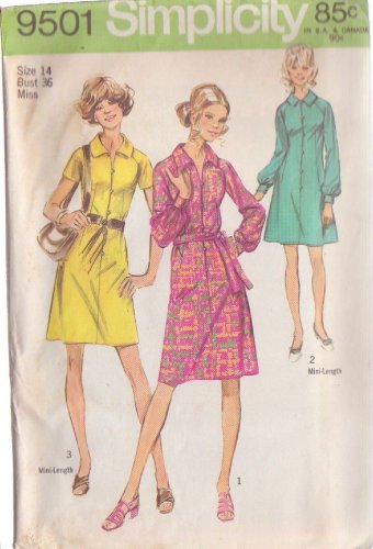 SIMPLICITY PATTERN 9501 SIZE 14 DATED 1971 MISSES&acirc;�� DRESS IN 3 VARIATIONS