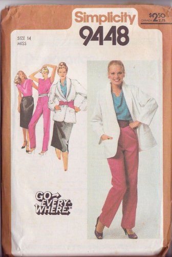 SIMPLICITY 9448 PATTERN MISSES&acirc;�� SKIRT, PANTS, BIAS TOP, UNLINED JACKET SIZE 14