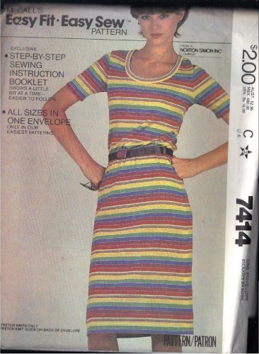 McCall&acirc;��s Pattern 7414 dated 1981, dress sizes petite, small & medium UNCUT