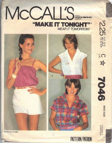 McCall's pattern 7046 dated 1980 small 10/12 Misses' shirt and camisole