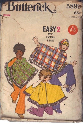 BUTTERICK PATTERN 5899 MD 8-10 FROM THE 1960'S PONCHO IN 3 VARIATIONS