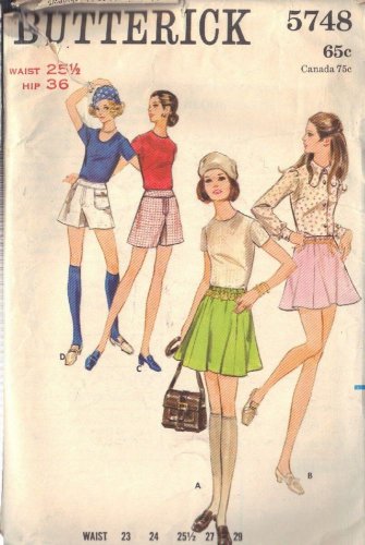 BUTTERICK PATTERN 5748 SIZE 25 1/2" WAIST MISSES' MINI SKIRT OR PANTSKIRT